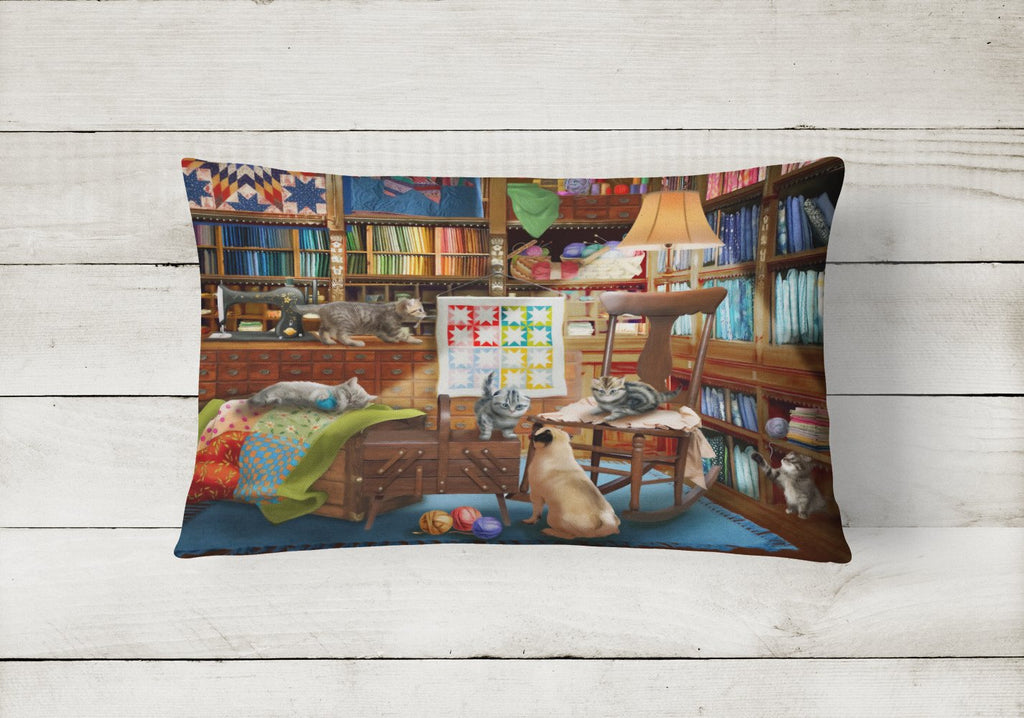 Trouble in The Quilt Room Decorative Throw Pillow 12x16 Indoor Outdoor Accent Cushion, Fabric Cover with Insert for Sofa, Bed, Porch & Living Room