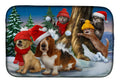 Basset, Golden and Cats Snowball Fight Dish Drying Mat Absorbent Dish Drying Mat Pad for Kitchen Counter Dish Drainer Mat for Countertop, 14 x 21", Multicolor