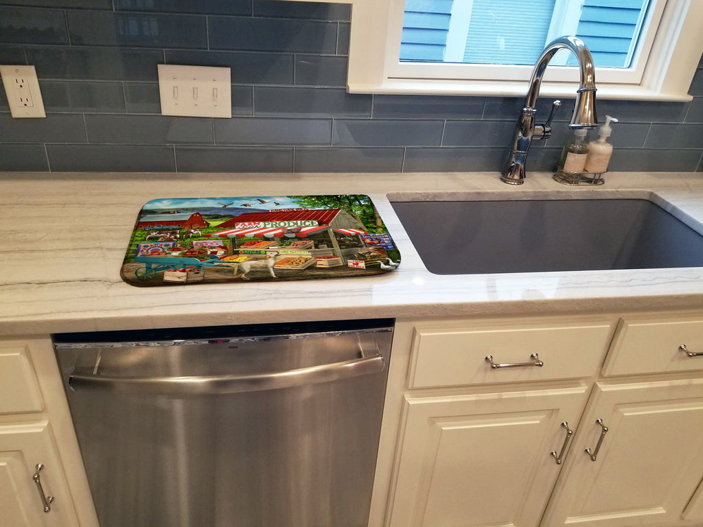 Produce Stand Yellow Lab and Cows Dish Drying Mat Absorbent Dish Drying Mat Pad for Kitchen Counter Dish Drainer Mat for Countertop, 14 x 21", Multicolor