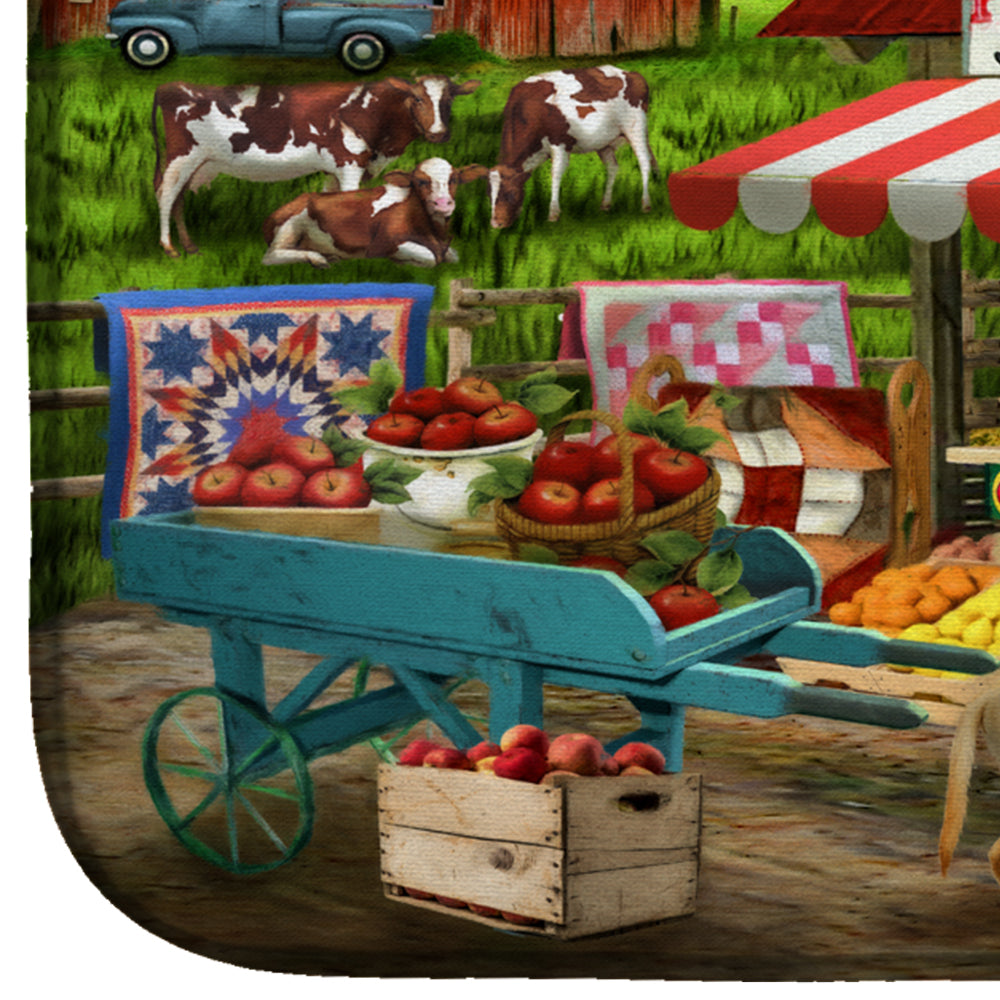Produce Stand Yellow Lab and Cows Dish Drying Mat Absorbent Dish Drying Mat Pad for Kitchen Counter Dish Drainer Mat for Countertop, 14 x 21", Multicolor