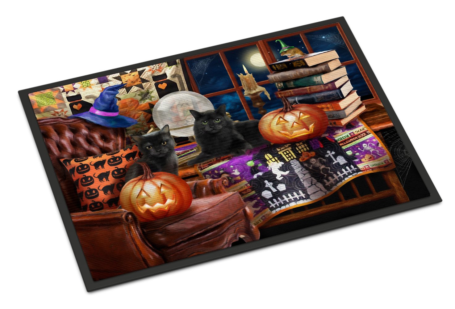 Halloween Black Cats Our Favorite Time Doormat Indoor Outdoor 24H X 36W Front Door Mat Rugs for Entryway, Non Slip Washable Low Pile,