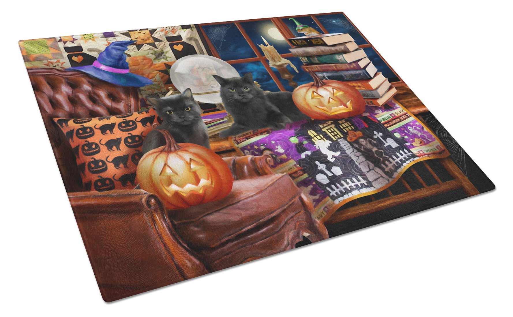 Halloween Black Cats Our Favorite Time Cutting Board Tempered Glass Kitchen Cutting Surface, Heat Resistant Chopping, Non-Slip Feet, Food Prep & Serving