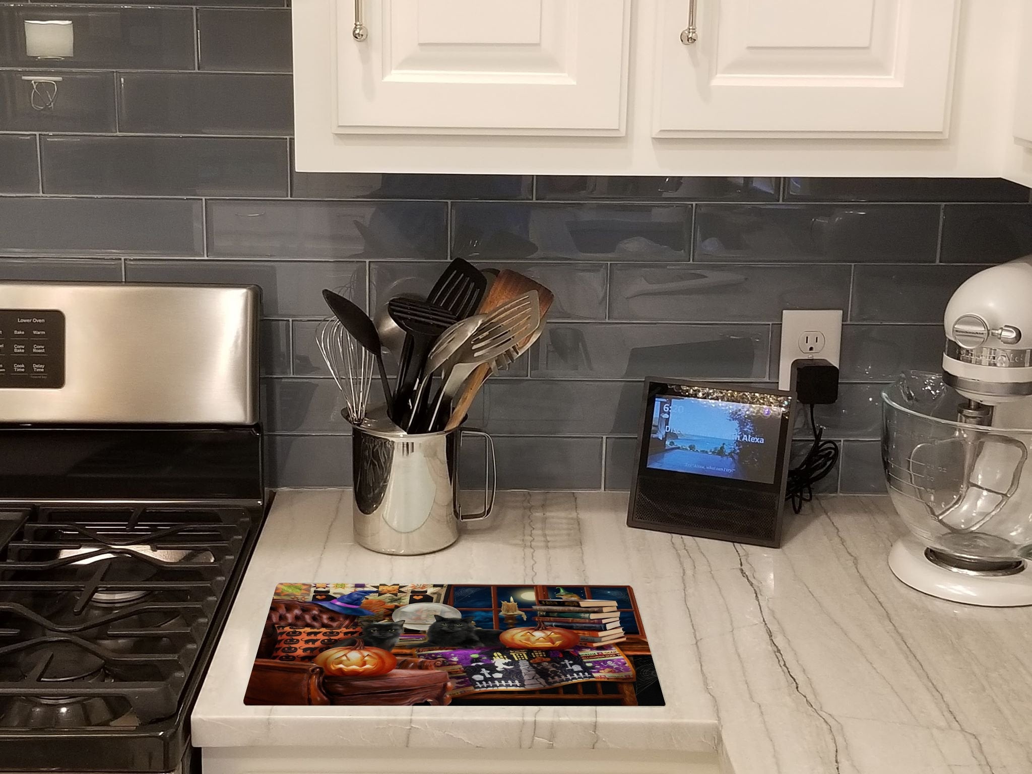Halloween Black Cats Our Favorite Time Cutting Board Tempered Glass Kitchen Cutting Surface, Heat Resistant Chopping, Non-Slip Feet, Food Prep & Serving