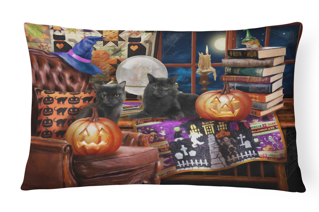 Halloween Black Cats Our Favorite Time Decorative Throw Pillow 12x16 Indoor Outdoor Accent Cushion, Fabric Cover with Insert for Sofa, Bed, Porch & Living Room