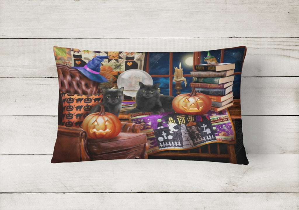 Halloween Black Cats Our Favorite Time Decorative Throw Pillow 12x16 Indoor Outdoor Accent Cushion, Fabric Cover with Insert for Sofa, Bed, Porch & Living Room
