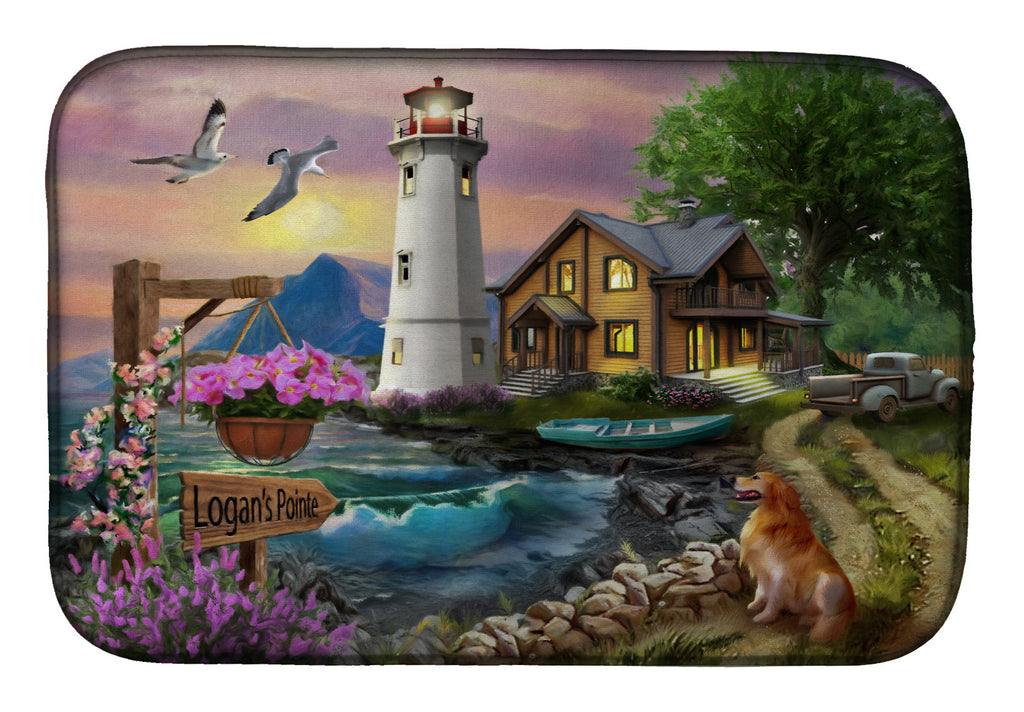 Logan's Pointe Lighthouse Golden Retriever Dish Drying Mat Absorbent Dish Drying Mat Pad for Kitchen Counter Dish Drainer Mat for Countertop, 14 x 21", Multicolor