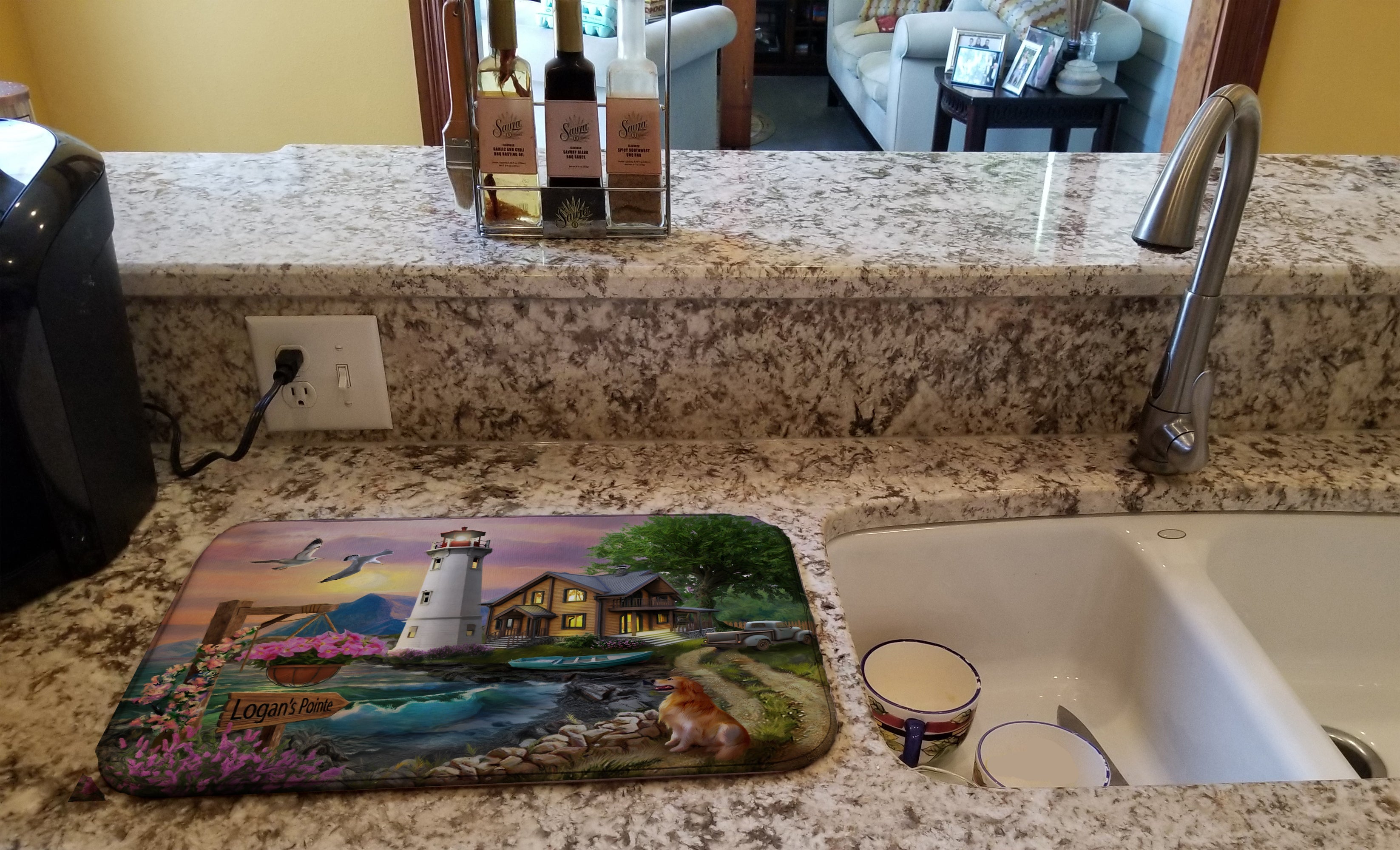 Logan's Pointe Lighthouse Golden Retriever Dish Drying Mat Absorbent Dish Drying Mat Pad for Kitchen Counter Dish Drainer Mat for Countertop, 14 x 21", Multicolor
