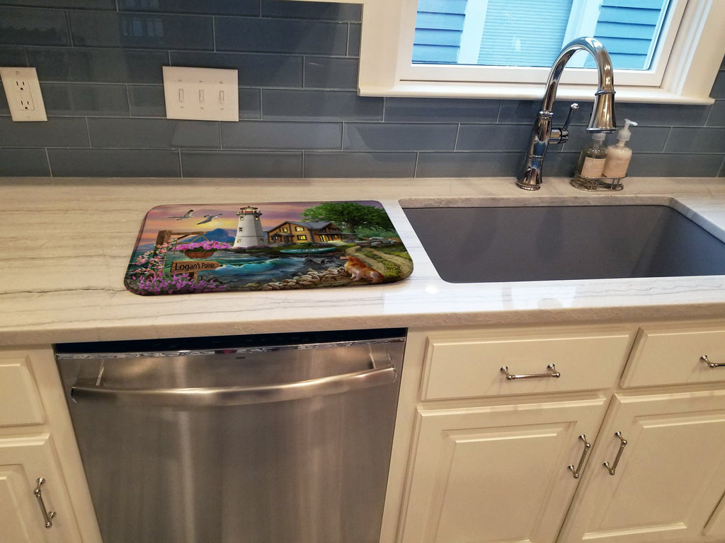 Logan's Pointe Lighthouse Golden Retriever Dish Drying Mat Absorbent Dish Drying Mat Pad for Kitchen Counter Dish Drainer Mat for Countertop, 14 x 21", Multicolor