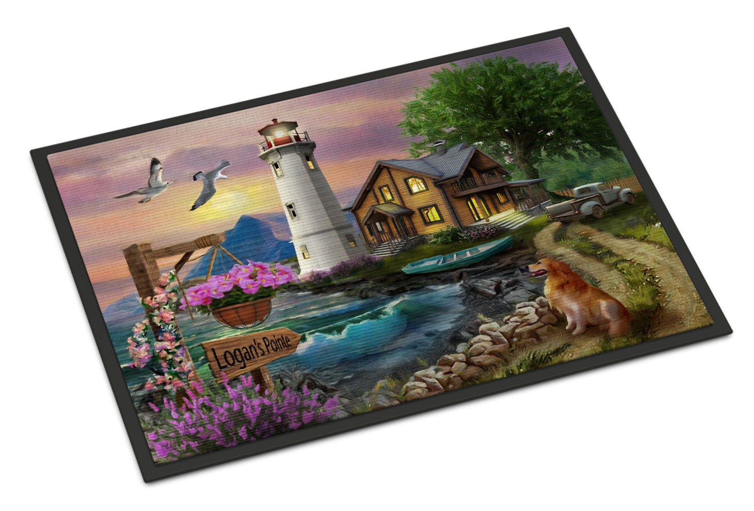 Logan's Pointe Lighthouse Golden Retriever Doormat Indoor Outdoor 24H X 36W Front Door Mat Rugs for Entryway, Non Slip Washable Low Pile,