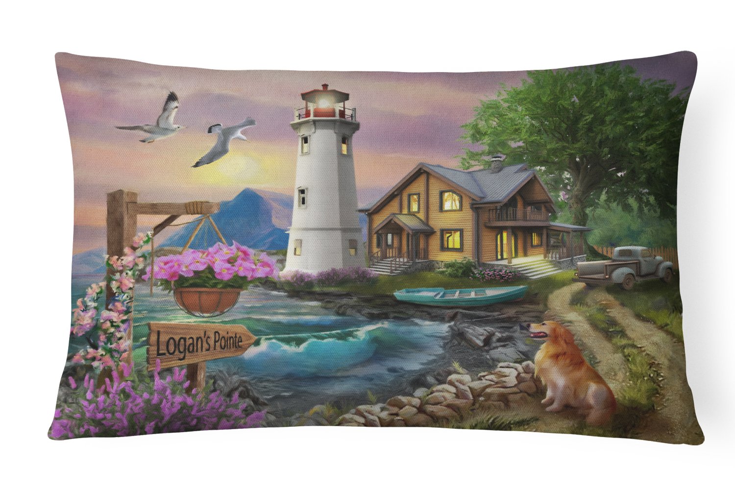 Logan's Pointe Lighthouse Golden Retriever Decorative Throw Pillow 12x16 Indoor Outdoor Accent Cushion, Fabric Cover with Insert for Sofa, Bed, Porch & Living Room