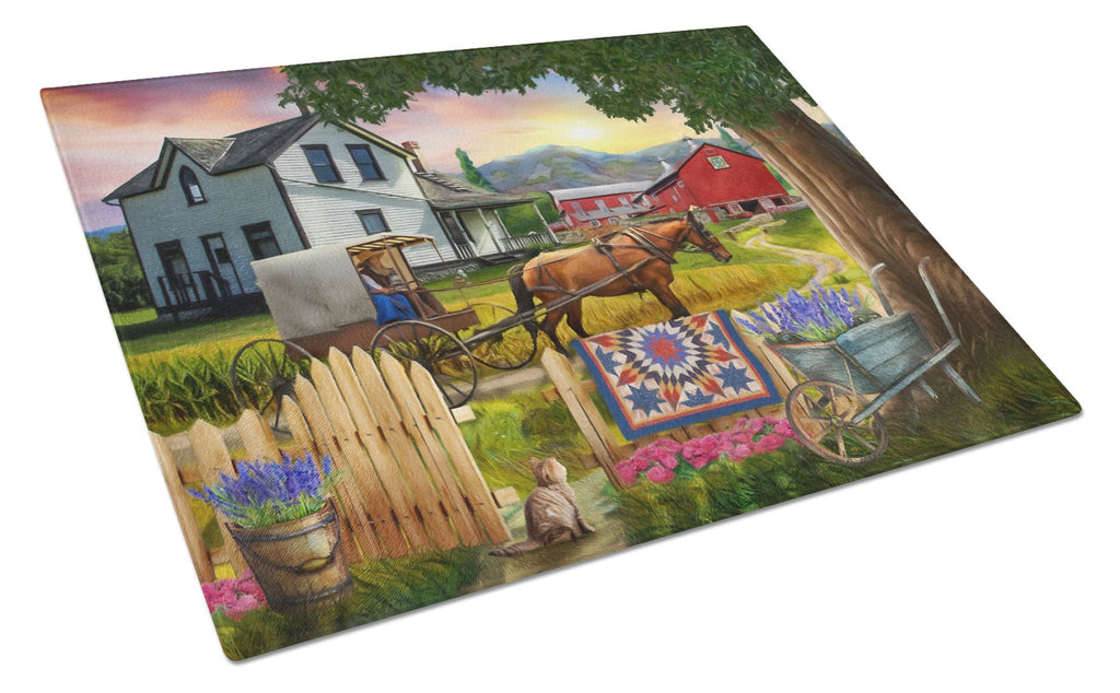 Headed Home for Dinner Farm Cutting Board Tempered Glass Kitchen Cutting Surface, Heat Resistant Chopping, Non-Slip Feet, Food Prep & Serving