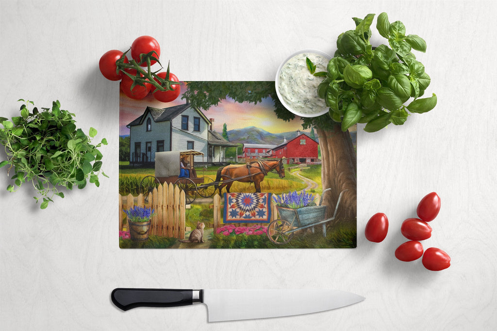 Headed Home for Dinner Farm Cutting Board Tempered Glass Kitchen Cutting Surface, Heat Resistant Chopping, Non-Slip Feet, Food Prep & Serving