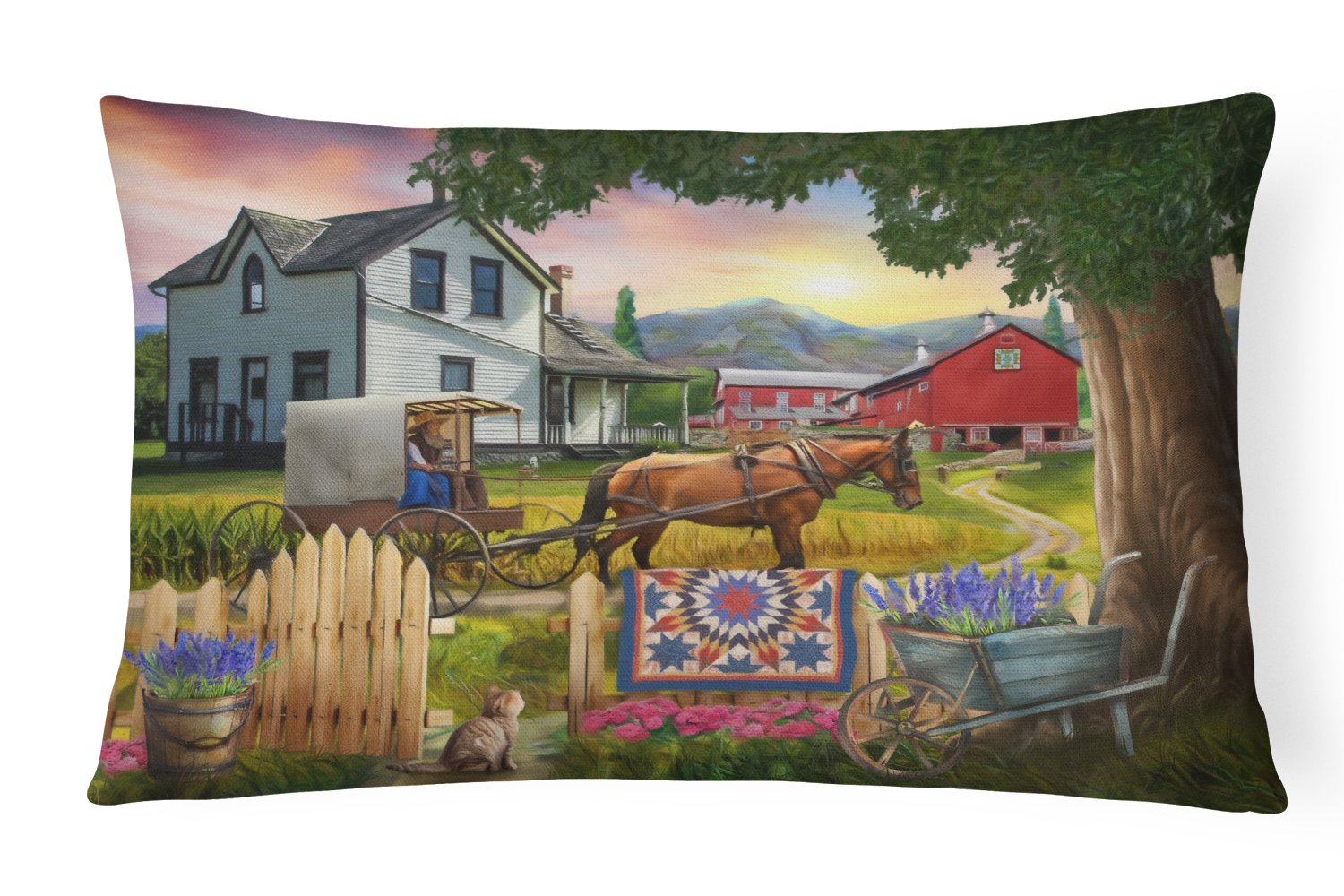 Headed Home for Dinner Farm Decorative Throw Pillow 12x16 Indoor Outdoor Accent Cushion, Fabric Cover with Insert for Sofa, Bed, Porch & Living Room