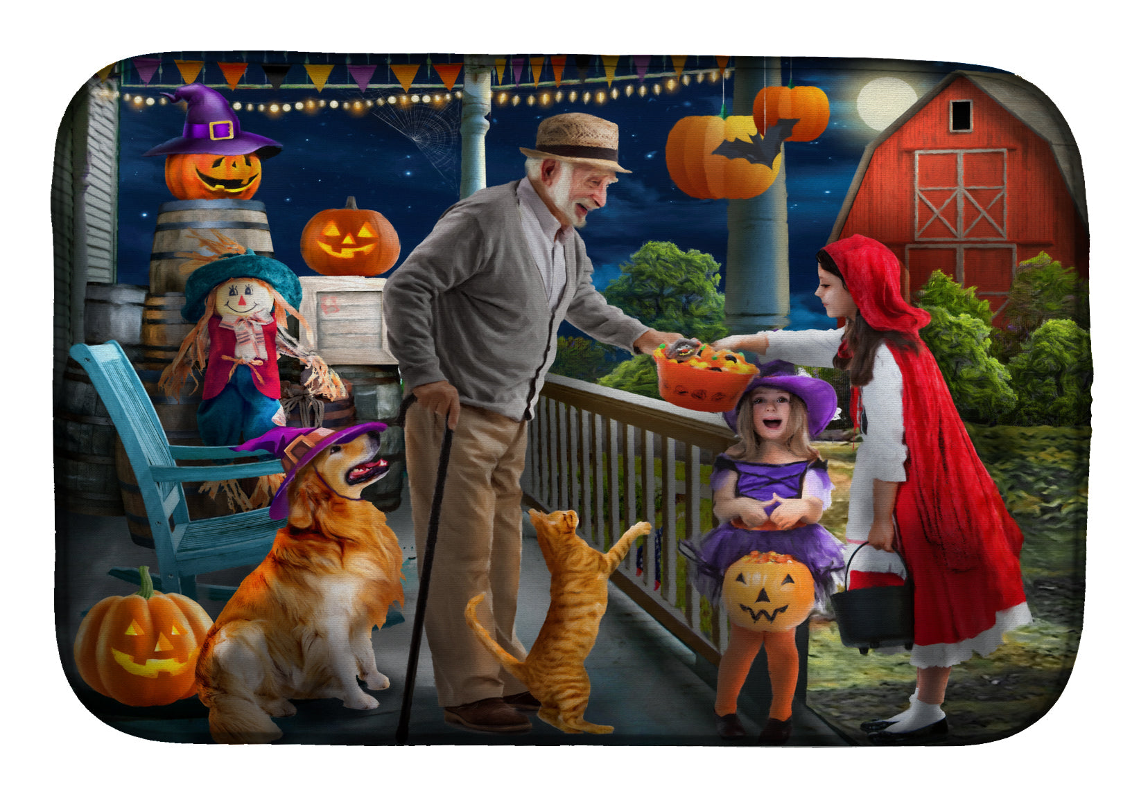 Halloween at Grandpa's Golden Retriever Dish Drying Mat Absorbent Dish Drying Mat Pad for Kitchen Counter Dish Drainer Mat for Countertop, 14 x 21", Multicolor