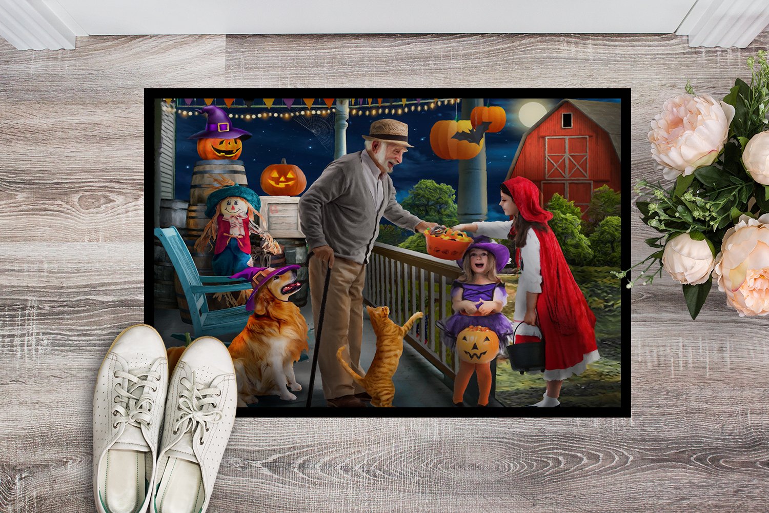 Halloween at Grandpa's Golden Retriever Doormat Indoor Outdoor 24H X 36W Front Door Mat Rugs for Entryway, Non Slip Washable Low Pile,