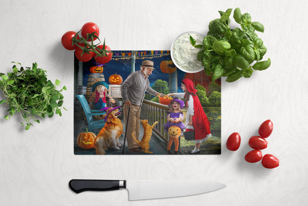 Halloween at Grandpa's Golden Retriever Cutting Board Tempered Glass Kitchen Cutting Surface, Heat Resistant Chopping, Non-Slip Feet, Food Prep & Serving