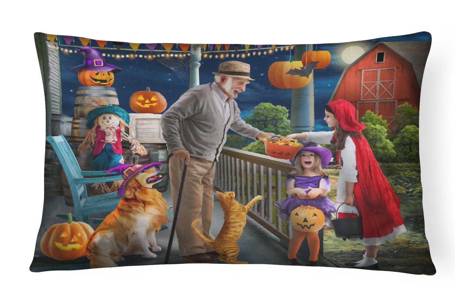 Halloween at Grandpa's Golden Retriever Decorative Throw Pillow 12x16 Indoor Outdoor Accent Cushion, Fabric Cover with Insert for Sofa, Bed, Porch & Living Room