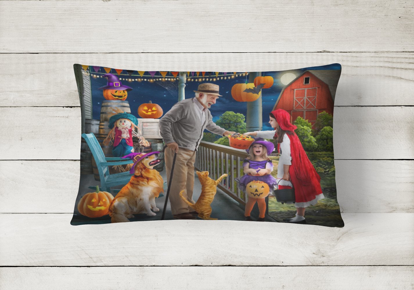 Halloween at Grandpa's Golden Retriever Decorative Throw Pillow 12x16 Indoor Outdoor Accent Cushion, Fabric Cover with Insert for Sofa, Bed, Porch & Living Room