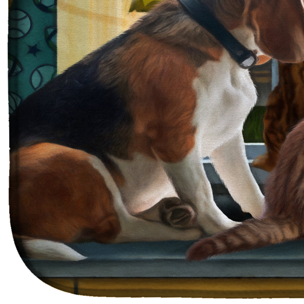 Beagle, Cats Back to School Dish Drying Mat Absorbent Dish Drying Mat Pad for Kitchen Counter Dish Drainer Mat for Countertop, 14 x 21", Multicolor