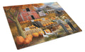 Fall Amish Pumpkin Stand Cutting Board Tempered Glass Kitchen Cutting Surface, Heat Resistant Chopping, Non-Slip Feet, Food Prep & Serving
