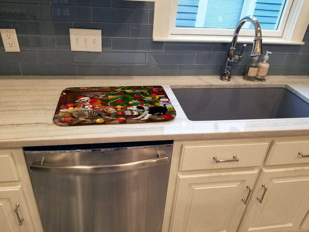 Holiday A Little Christmas Fun Yellow Lab Dish Drying Mat Absorbent Dish Drying Mat Pad for Kitchen Counter Dish Drainer Mat for Countertop, 14 x 21", Multicolor