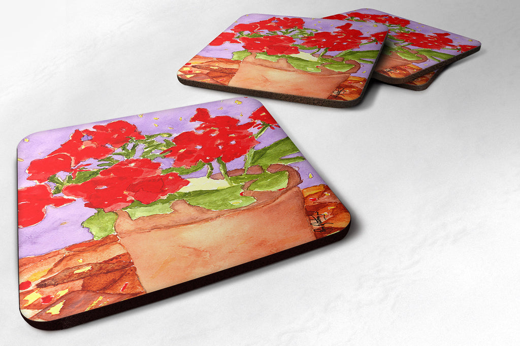 Flower - Geranium Foam Coasters Set of 4 Cup Coasters for Indoor Outdoor, Tabletop Protection, Anti Slip, Mouse pad Material