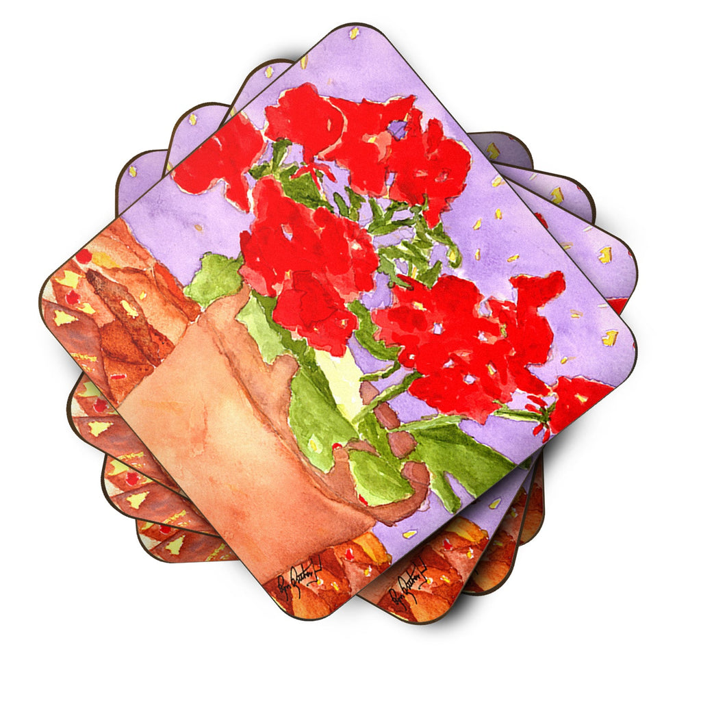 Flower - Geranium Foam Coasters Set of 4 Cup Coasters for Indoor Outdoor, Tabletop Protection, Anti Slip, Mouse pad Material
