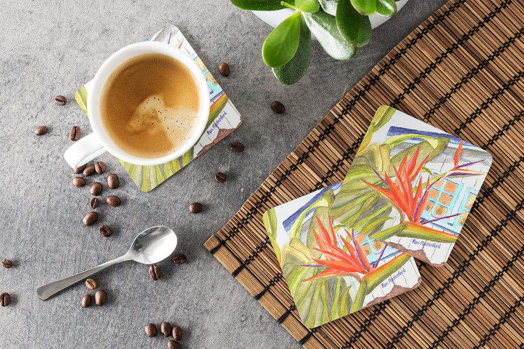 Flower - Bird of Paradise Foam Coasters Set of 4 Cup Coasters for Indoor Outdoor, Tabletop Protection, Anti Slip, Mouse pad Material