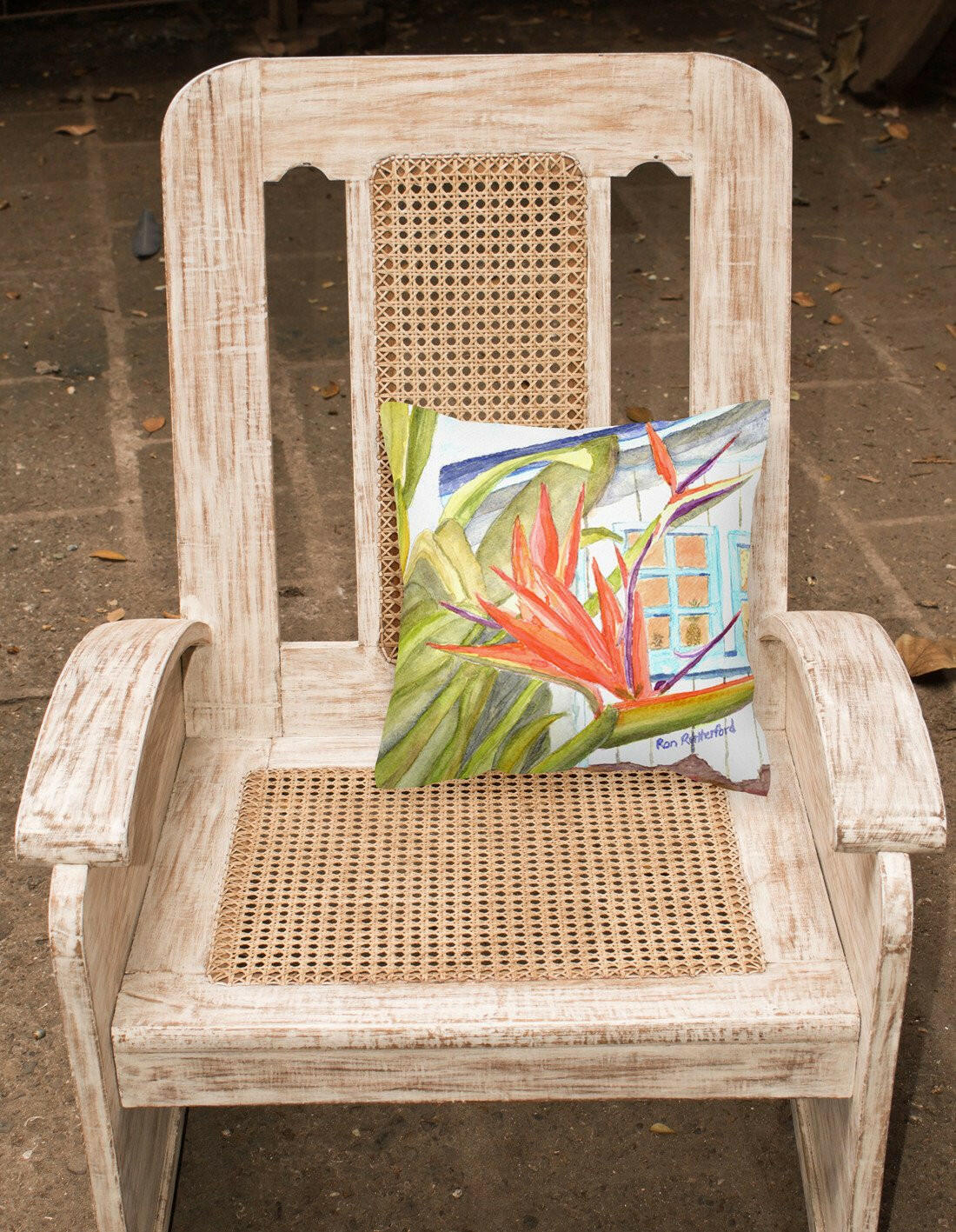 Flower - Bird of Paradise Decorative Throw Pillow 14x14 Indoor Outdoor Accent Cushion, Fabric Cover with Insert for Sofa, Bed, Porch & Living Room