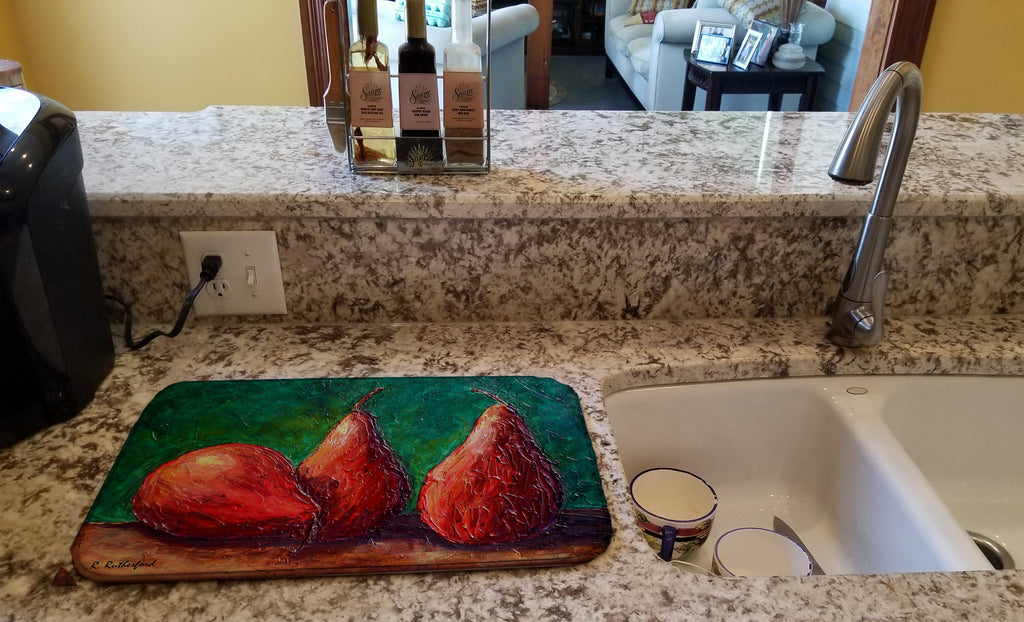 Pears Dish Drying Mat Absorbent Dish Drying Mat Pad for Kitchen Counter Dish Drainer Mat for Countertop, 14 x 21", Multicolor