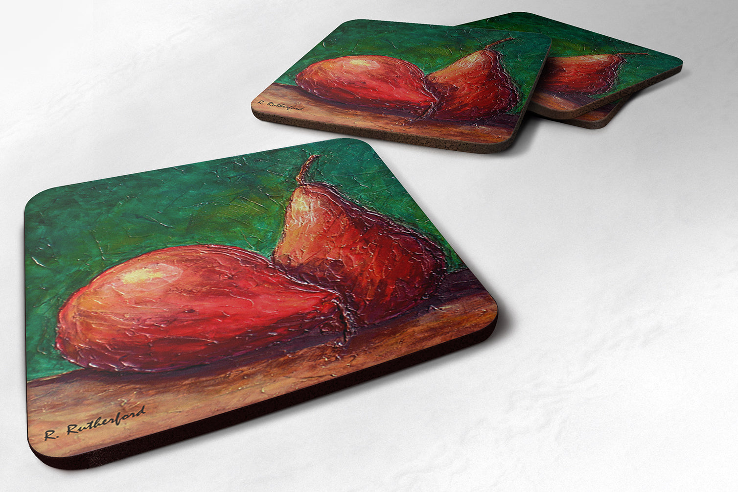 Pears Foam Coasters Set of 4 Cup Coasters for Indoor Outdoor, Tabletop Protection, Anti Slip, Mouse pad Material