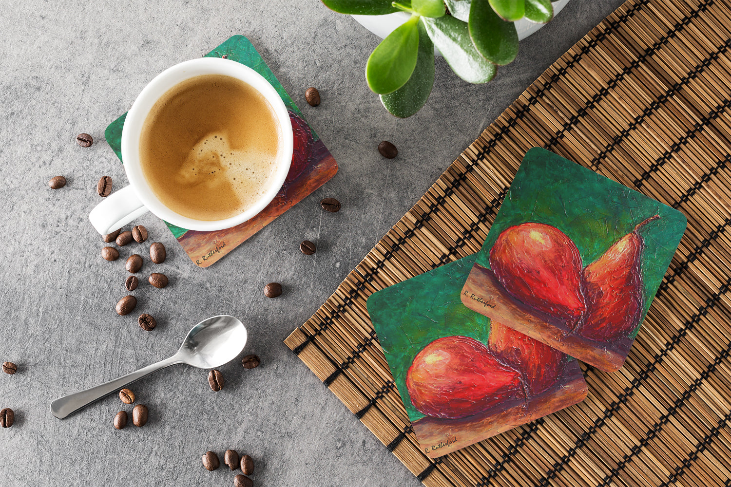 Pears Foam Coasters Set of 4 Cup Coasters for Indoor Outdoor, Tabletop Protection, Anti Slip, Mouse pad Material