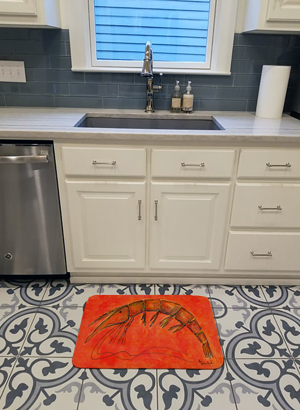 Shrimp Memory Foam Kitchen Mat Machine Washable Anti-Fatigue Cushion Comfort Bath or Kitchen Rug