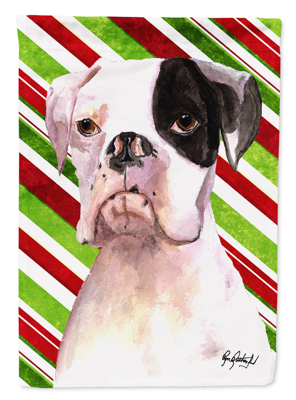 White Boxer Cooper  House Flag 28x40 Porch Sleeve Pole Decorative Outside Yard Banner Artwork Wall Hanging, Polyester
