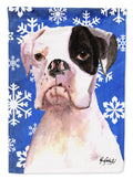 White Boxer Cooper Winter Snowflakes House Flag 28x40 Porch Sleeve Pole Decorative Outside Yard Banner Artwork Wall Hanging, Polyester