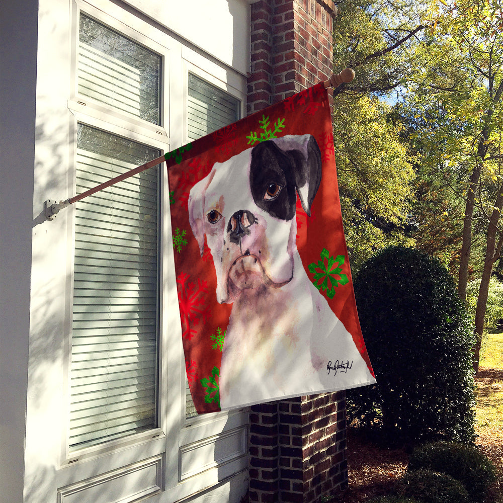White Boxer Cooper Winter Snowflakes House Flag 28x40 Porch Sleeve Pole Decorative Outside Yard Banner Artwork Wall Hanging, Polyester