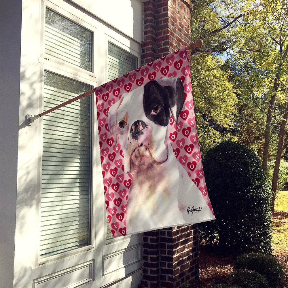 White Boxer Cooper Hearts and Love House Flag 28x40 Porch Sleeve Pole Decorative Outside Yard Banner Artwork Wall Hanging, Polyester