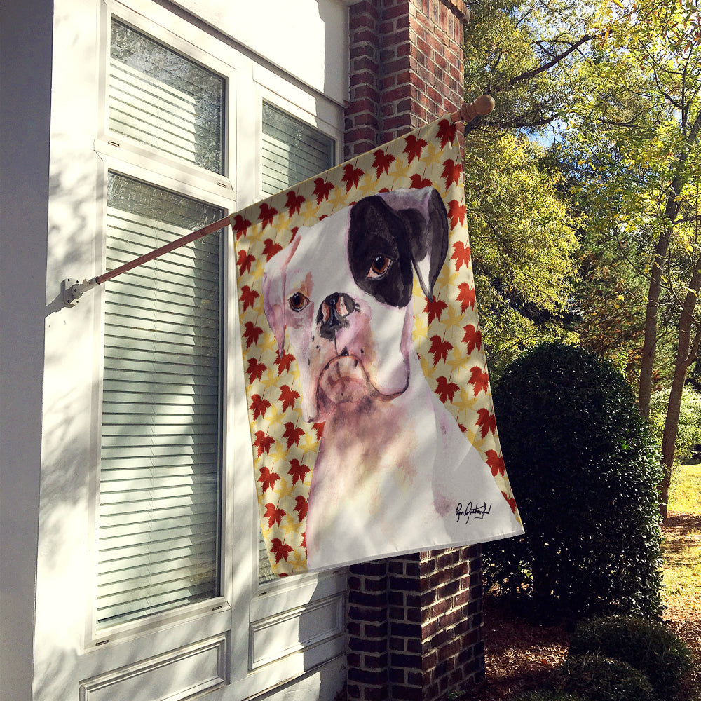 White Boxer Cooper Fall Leaves House Flag 28x40 Porch Sleeve Pole Decorative Outside Yard Banner Artwork Wall Hanging, Polyester
