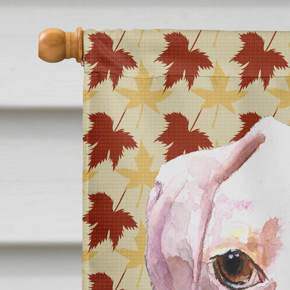 White Boxer Cooper Fall Leaves House Flag 28x40 Porch Sleeve Pole Decorative Outside Yard Banner Artwork Wall Hanging, Polyester