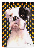 White Boxer Cooper Candy Corn House Flag 28x40 Porch Sleeve Pole Decorative Outside Yard Banner Artwork Wall Hanging, Polyester