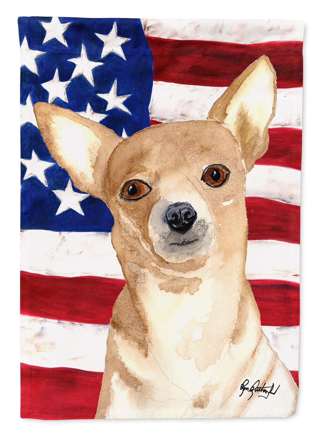USA American Flag with Chihuahua House Flag 28x40 Porch Sleeve Pole Decorative Outside Yard Banner Artwork Wall Hanging, Polyester