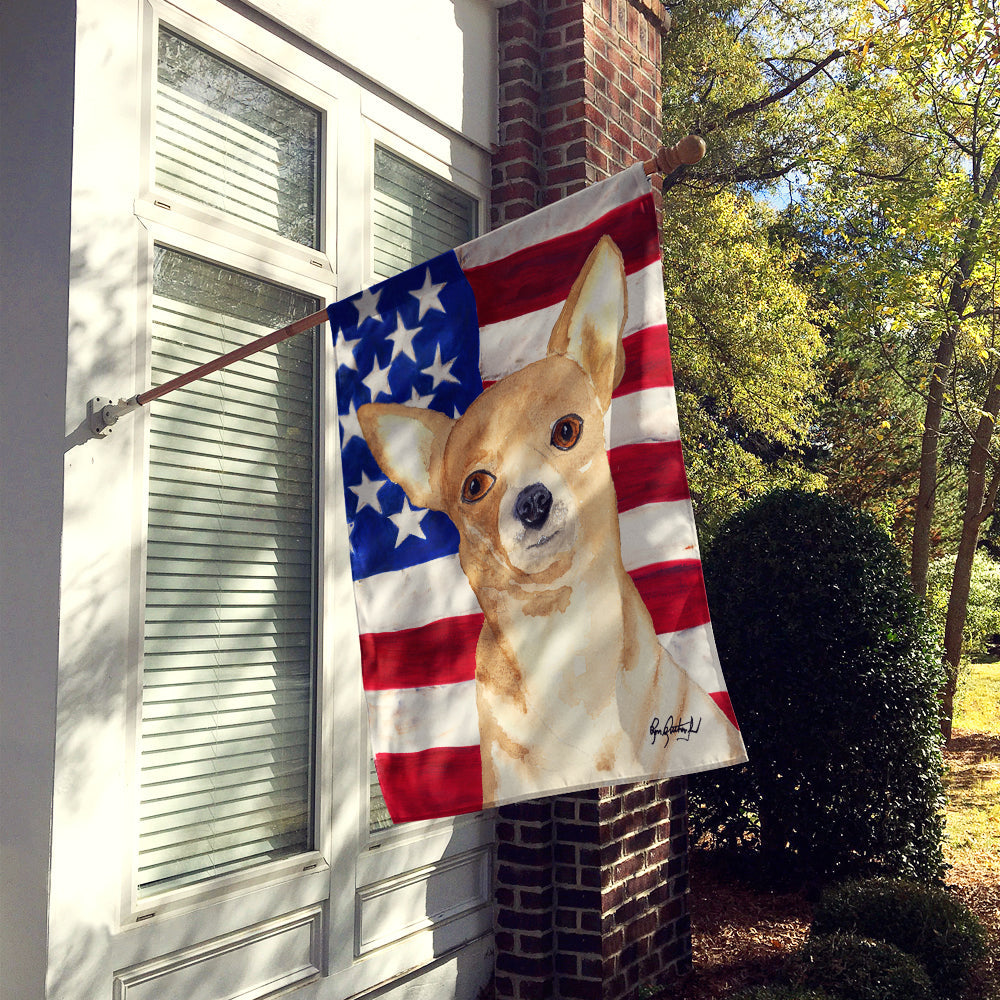 USA American Flag with Chihuahua House Flag 28x40 Porch Sleeve Pole Decorative Outside Yard Banner Artwork Wall Hanging, Polyester