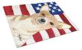 USA American Flag with Chihuahua Cutting Board Tempered Glass Kitchen Cutting Surface, Heat Resistant Chopping, Non-Slip Feet, Food Prep & Serving