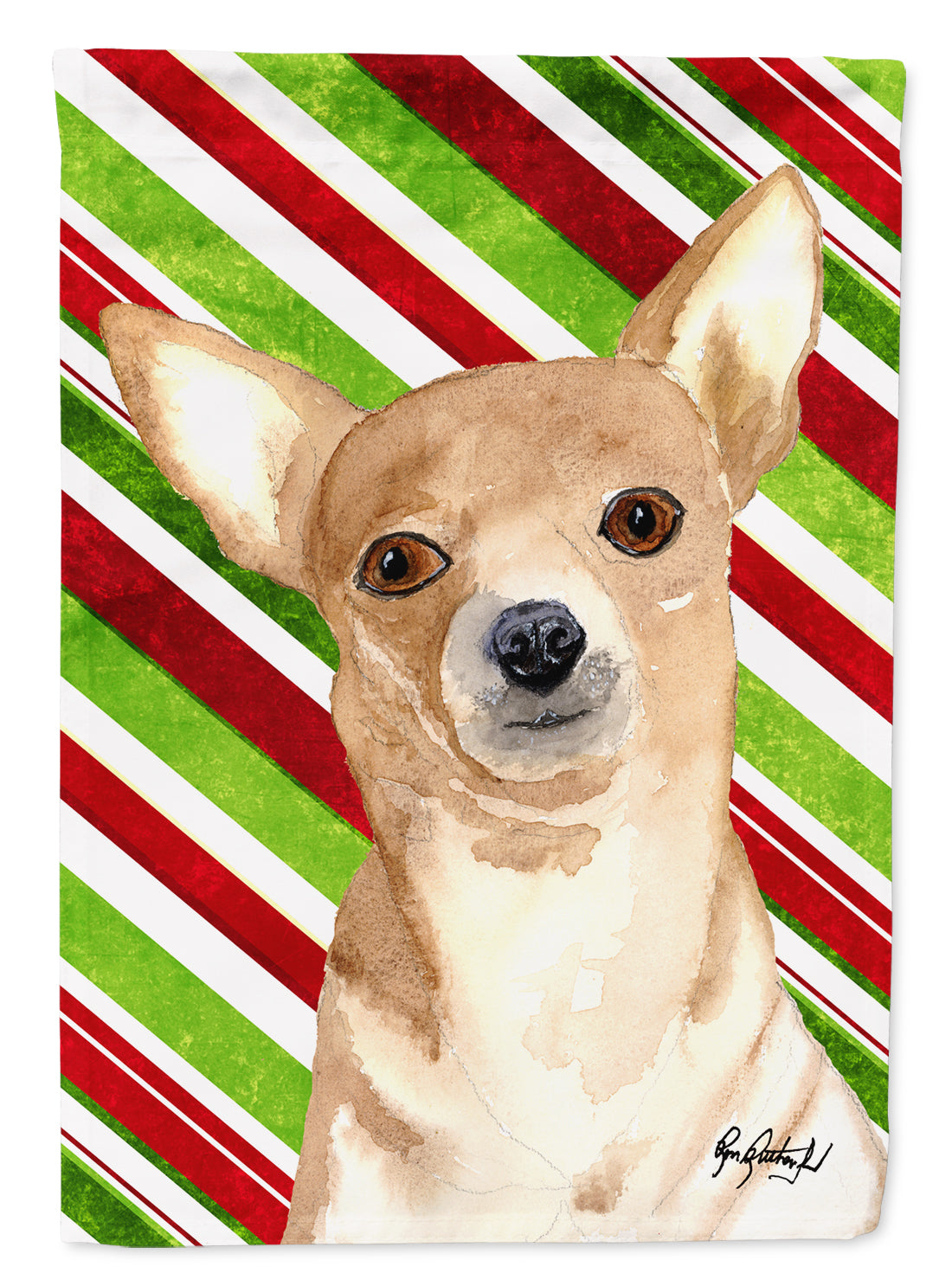 Chihuahua Candy Cane Christmas House Flag 28x40 Porch Sleeve Pole Decorative Outside Yard Banner Artwork Wall Hanging, Polyester
