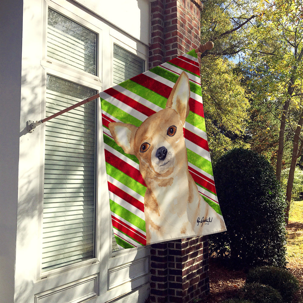 Chihuahua Candy Cane Christmas House Flag 28x40 Porch Sleeve Pole Decorative Outside Yard Banner Artwork Wall Hanging, Polyester