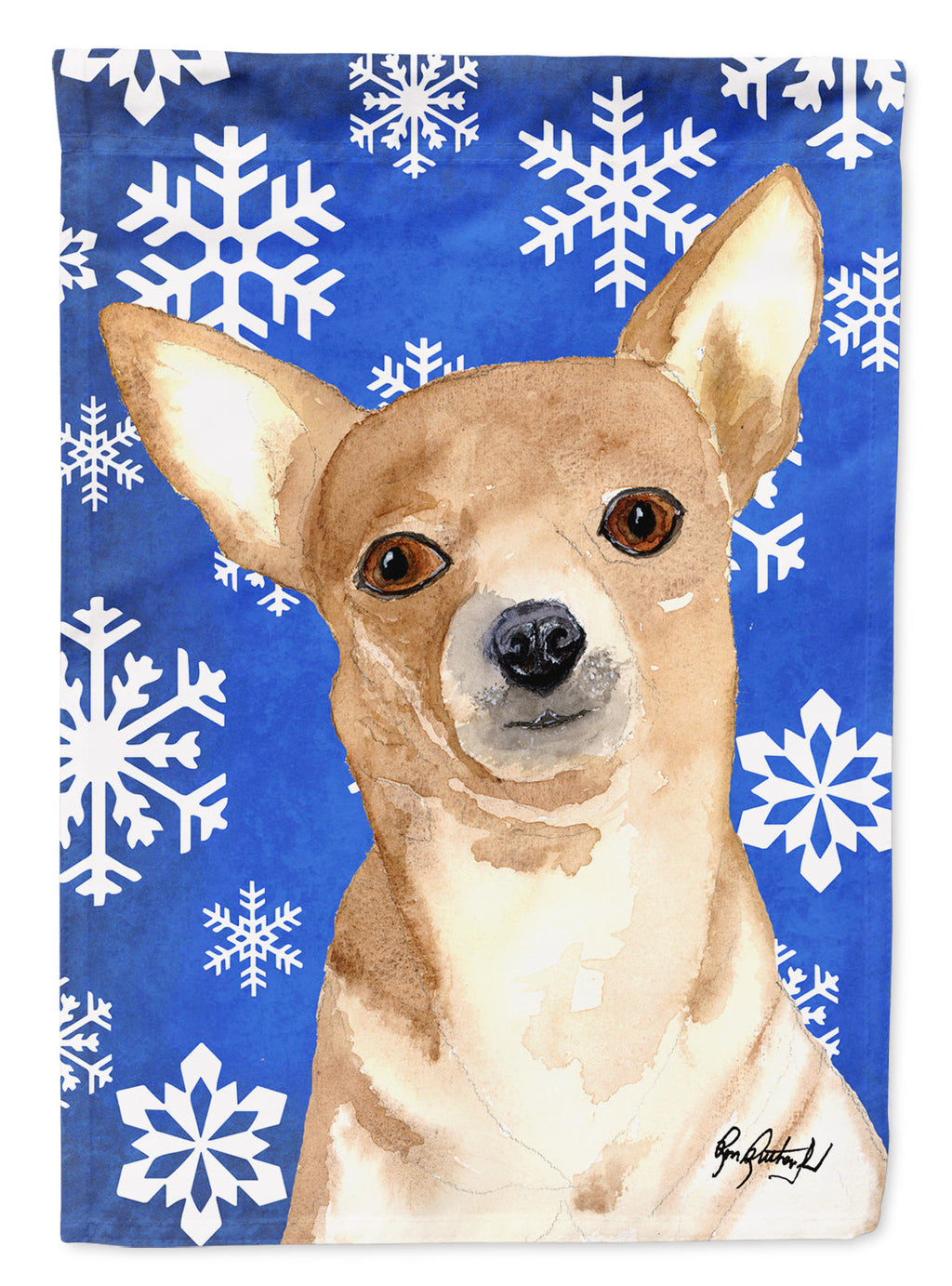 Chihuahua Winter Snowflakes House Flag 28x40 Porch Sleeve Pole Decorative Outside Yard Banner Artwork Wall Hanging, Polyester