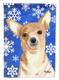 Chihuahua Winter Snowflakes House Flag 28x40 Porch Sleeve Pole Decorative Outside Yard Banner Artwork Wall Hanging, Polyester