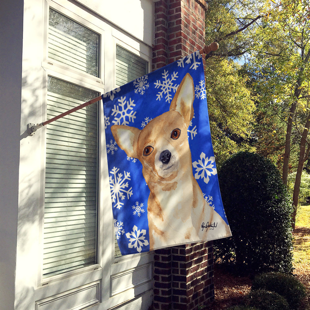 Chihuahua Winter Snowflakes House Flag 28x40 Porch Sleeve Pole Decorative Outside Yard Banner Artwork Wall Hanging, Polyester