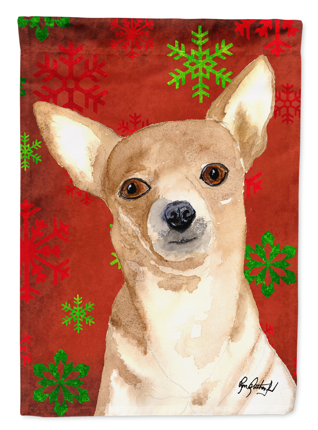 Chihuahua Red Snowflakes House Flag 28x40 Porch Sleeve Pole Decorative Outside Yard Banner Artwork Wall Hanging, Polyester