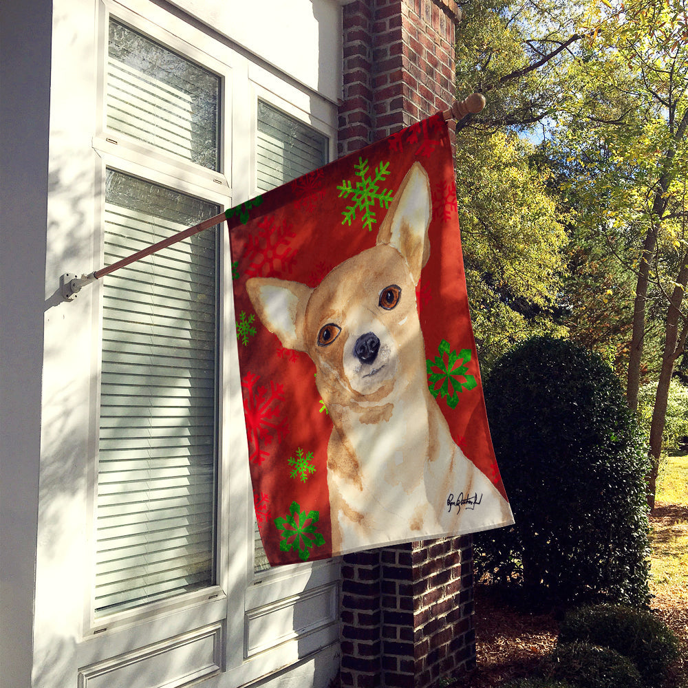 Chihuahua Red Snowflakes House Flag 28x40 Porch Sleeve Pole Decorative Outside Yard Banner Artwork Wall Hanging, Polyester